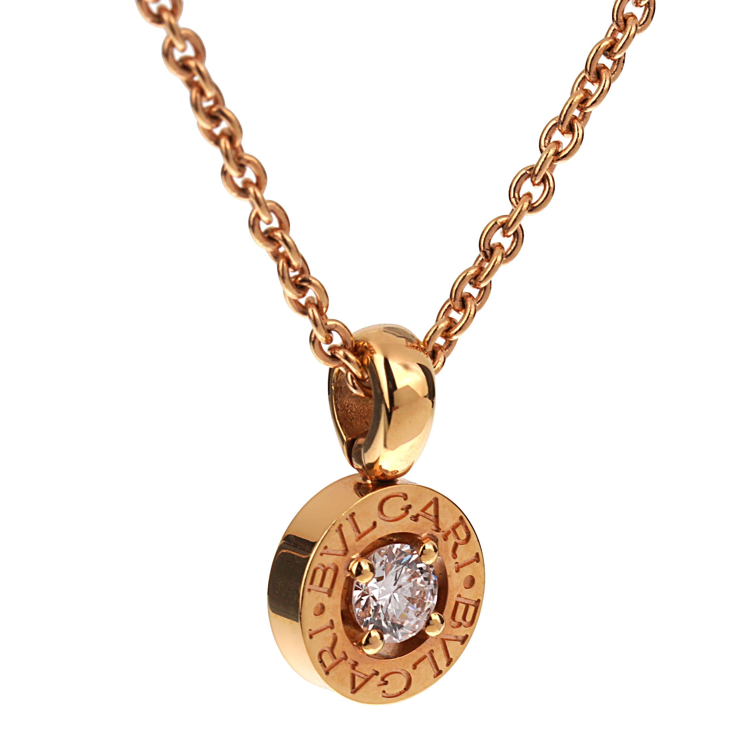 Bvlgari Bvlgari Solitaire Diamond Rose Gold Pendant Necklace Opulent Jewelers