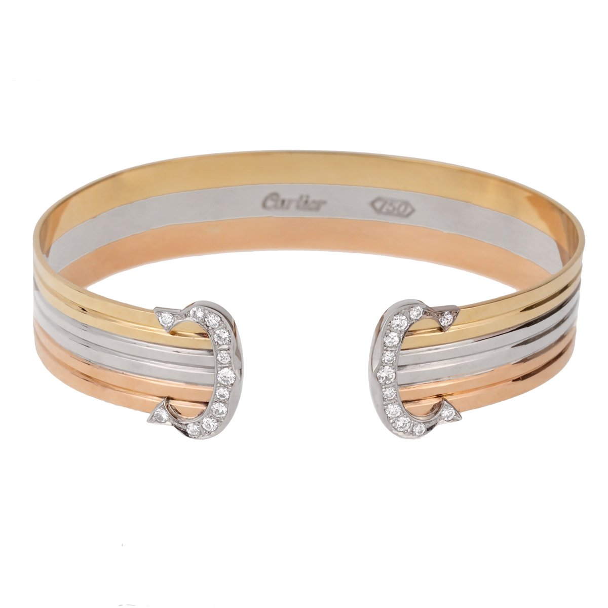 Cartier C de Cartier Diamond Cuff Gold Bracelet Opulent Jewelers