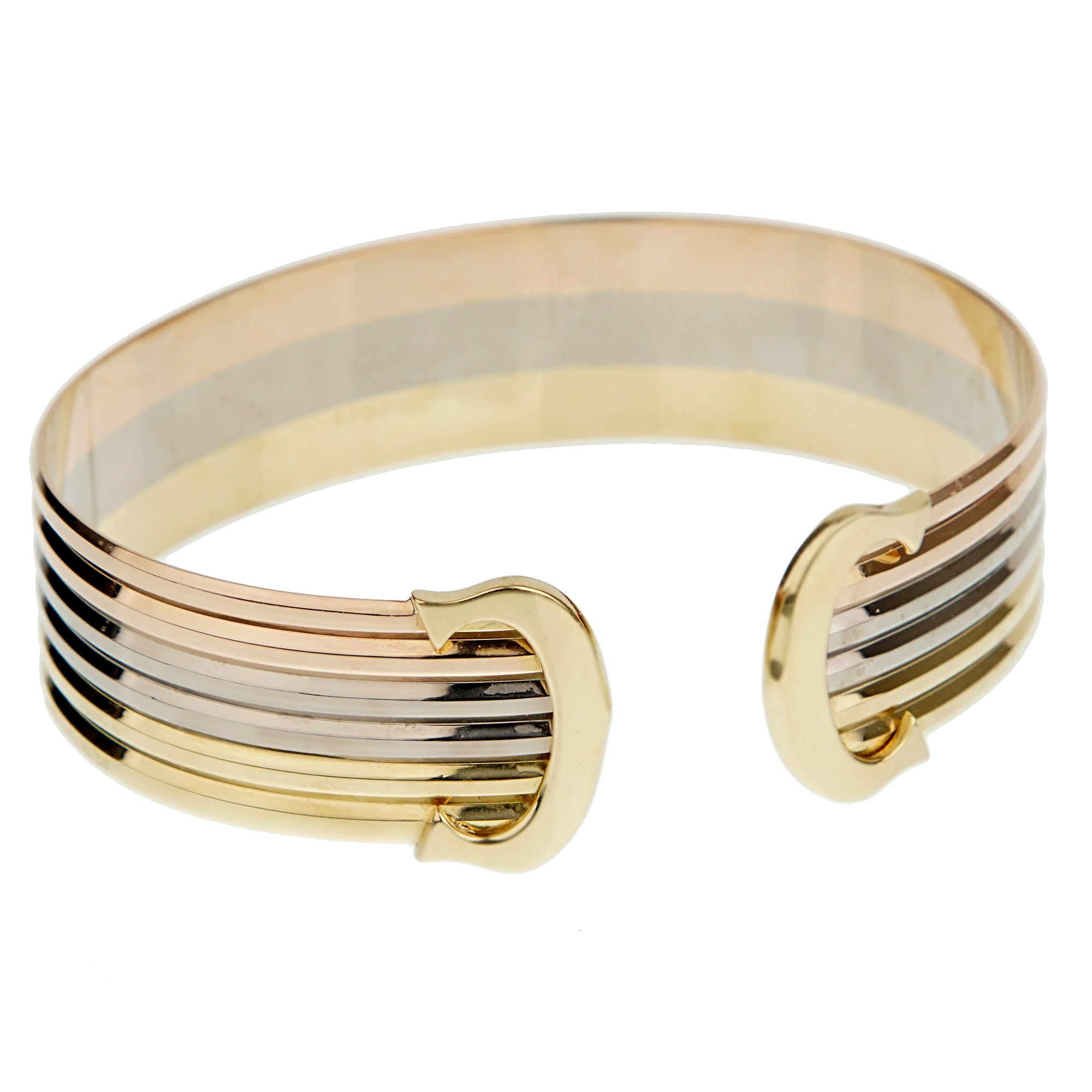 Cartier 18K Tri-Color Gold Double C Cuff Bangle Bracelet