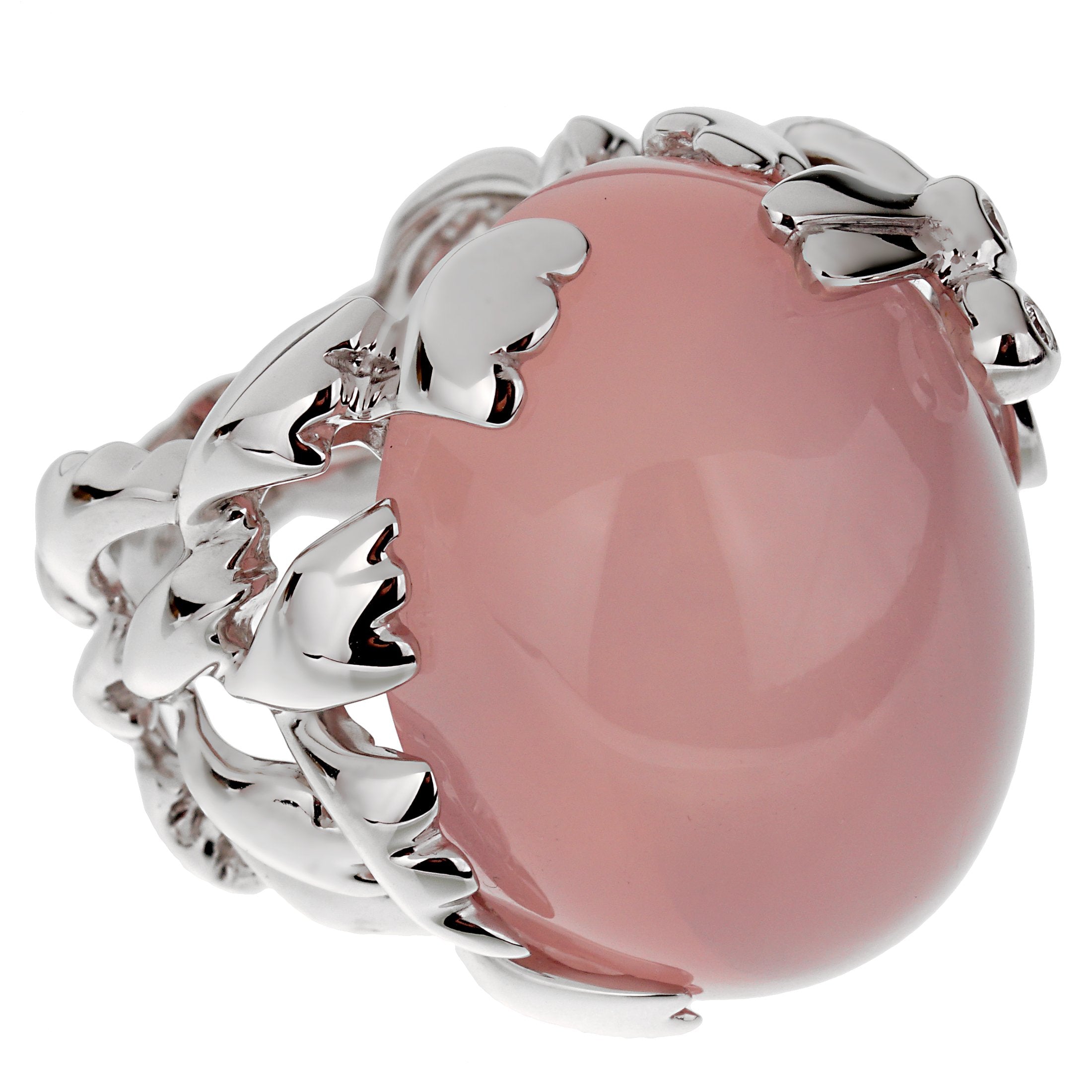 Dior Pink Quartz Diamond White Gold Cocktail Ring For Sale 