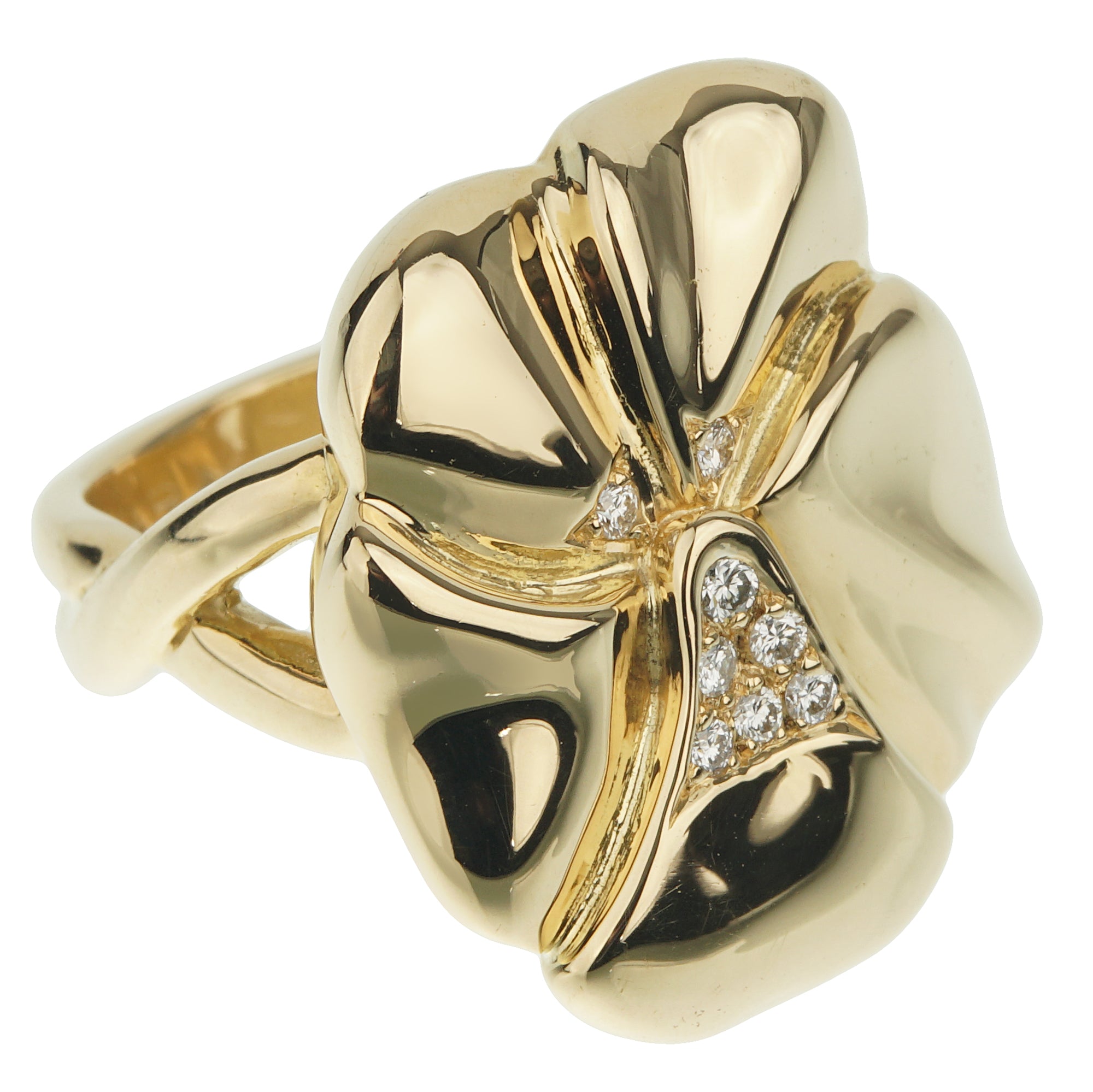 Hermes Vintage Flower Diamond Yellow Gold Ring