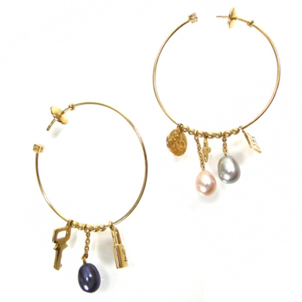 Louis Vuitton Pearl and Monogram Charm Hoops