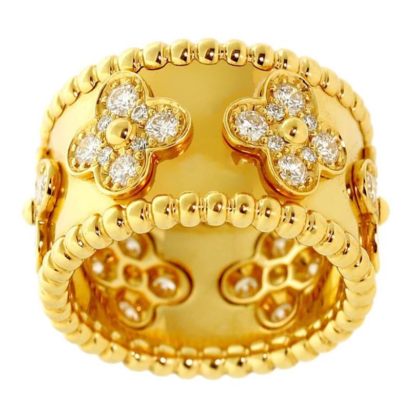 Perlée diamonds ring, 5 rows 18K yellow gold, Diamond - Van Cleef & Arpels