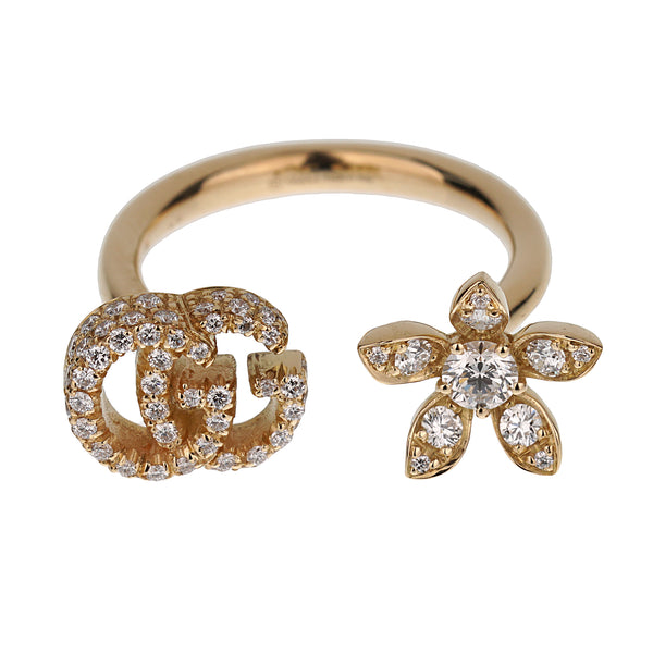 Gucci Flower Open Diamond 18k Yellow Gold Ring Sz 6