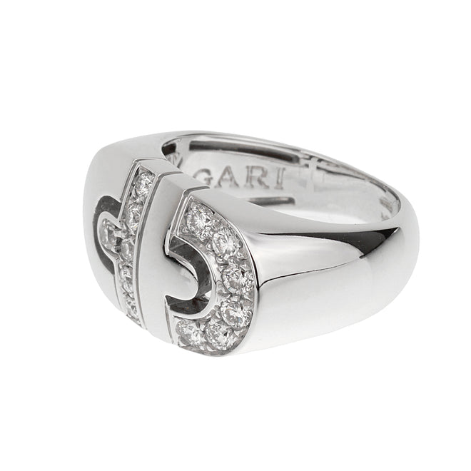 Bvlgari Parentesi Diamond 18k White Gold Ring Sz 4 1/2