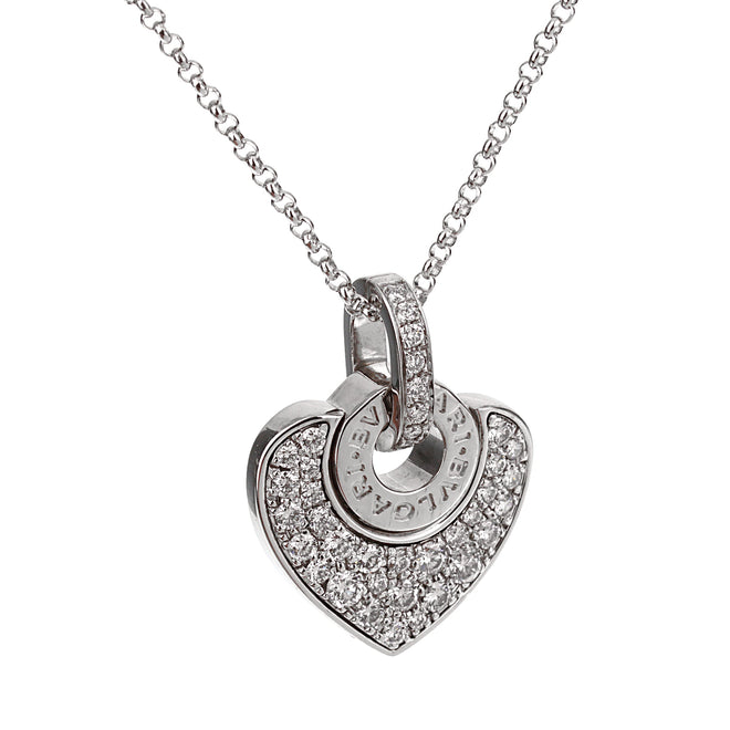 Bvlgari Bvlgari Diamond 18k White Gold Vintage Heart Pendant Necklace 0003596