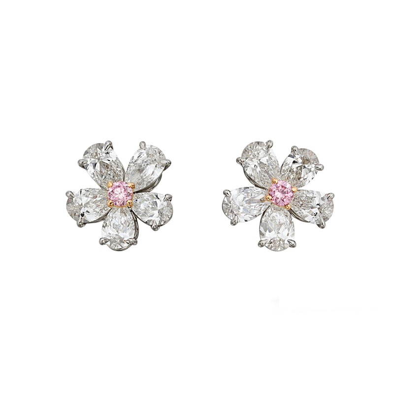 Bvlgari Flower Pink Diamond Platinum Stud Earrings