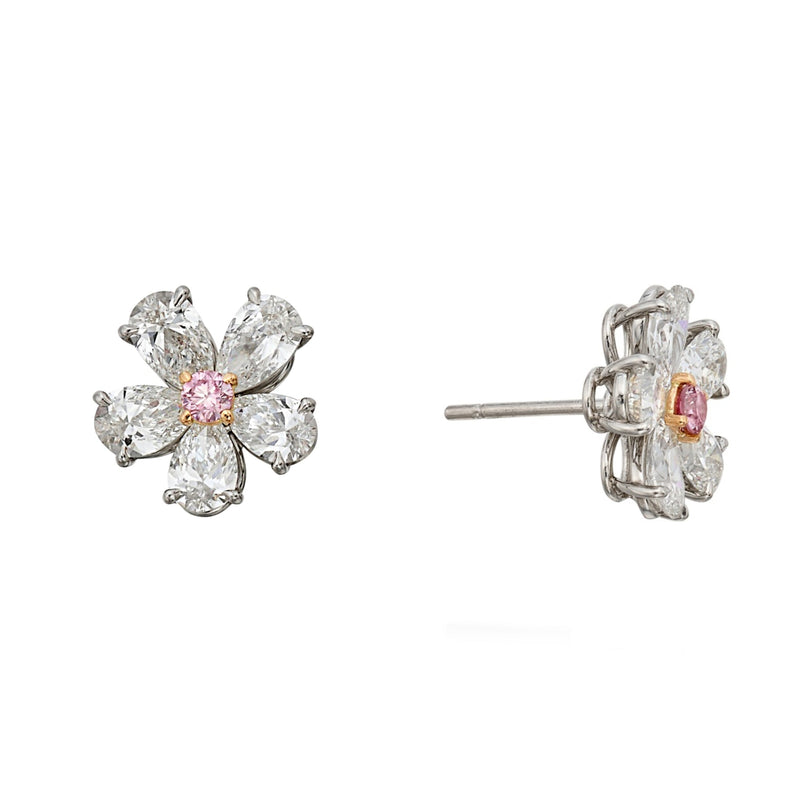 Bvlgari Flower Pink Diamond Platinum Stud Earrings