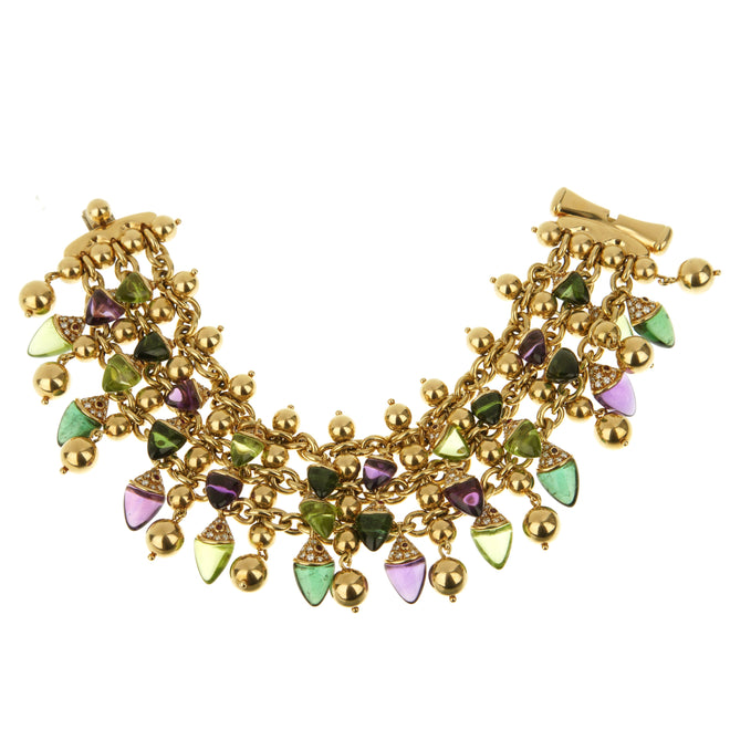 Bvlgari Naturalia Amethyst Tourmaline Peridot Diamond Gold Bracelet