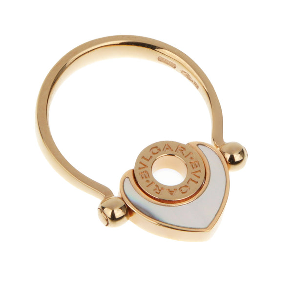 Bvlgari Rose Gold & Mother of Pearl Heart Gold Ring Sz 6 1/2 0003560