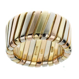 Bvlgari Tubogas Wide White Yellow Rose Gold Band Ring 0003524