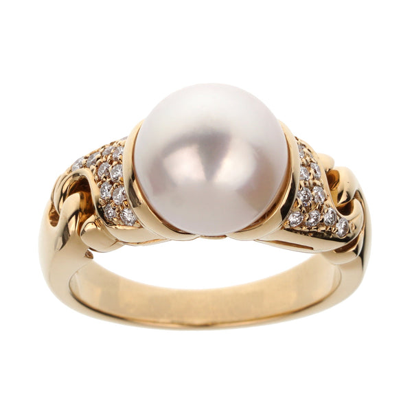 Bvlgari Vintage Pearl Diamond 18k Yellow Gold Cocktail Ring Sz 5 3/4 0003590