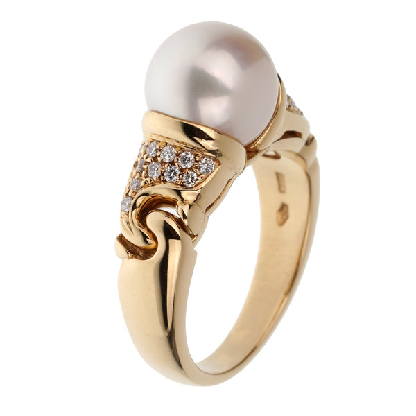 Bvlgari Vintage Pearl Diamond 18k Yellow Gold Cocktail Ring Sz 5 3/4 0003590