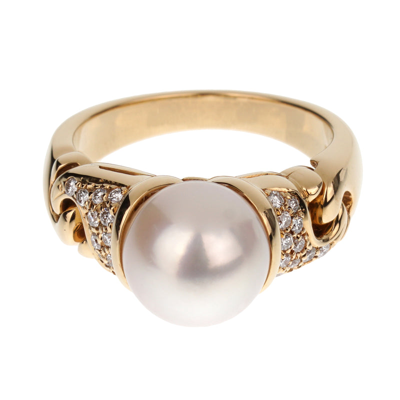 Bvlgari Vintage Pearl Diamond 18k Yellow Gold Cocktail Ring Sz 5 3/4