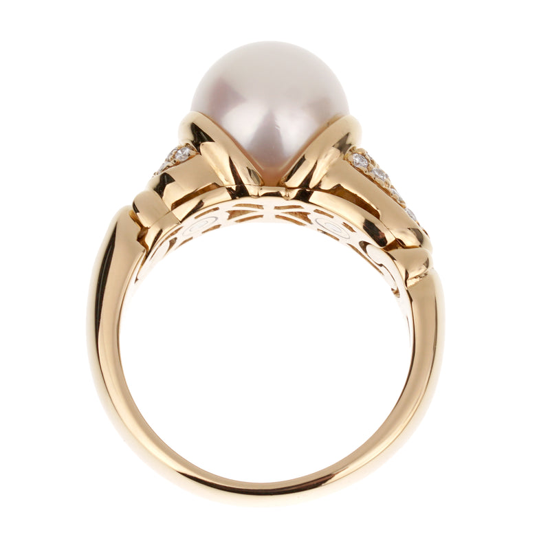 Bvlgari Vintage Pearl Diamond 18k Yellow Gold Cocktail Ring Sz 5 3/4