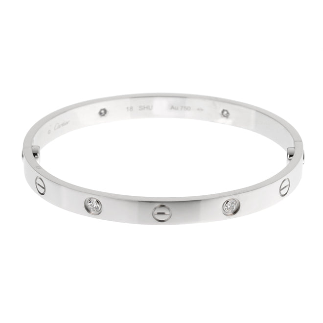 Cartier 4 Diamond Love Classic White Gold Bangle Bracelet Sz 18 0003645