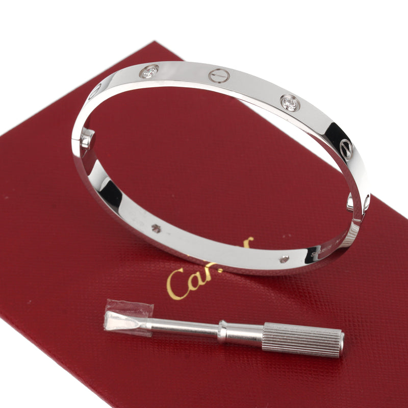 Cartier 4 Diamond Love Classic White Gold Bangle Bracelet Sz 18 0003645