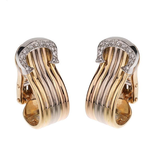 Cartier C De Cartier Diamond Gold Vintage Clip On Earrings