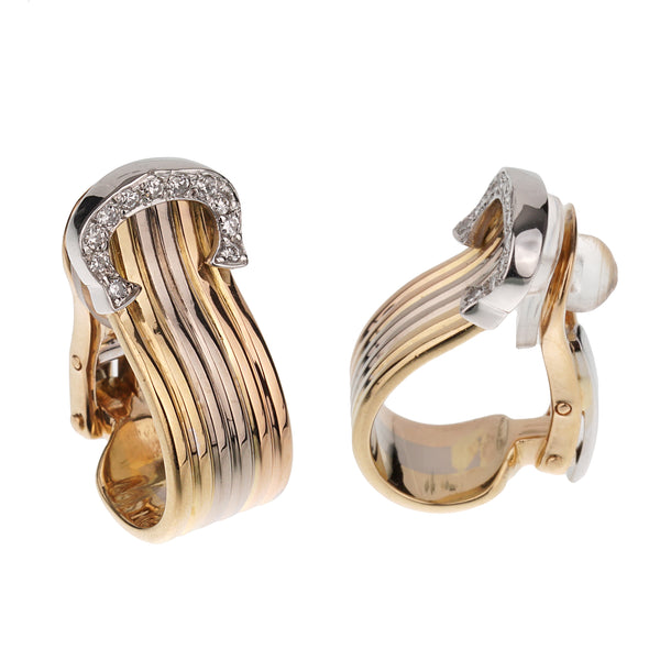 Cartier C De Cartier Diamond Gold Vintage Clip On Earrings