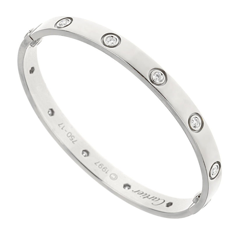 Cartier Classic Love 10 Diamond 18k White Gold Bangle Bracelet