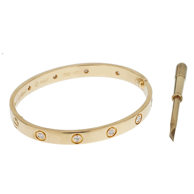 Cartier Classic Love 10 Diamond 18k Yellow Gold Bangle Bracelet