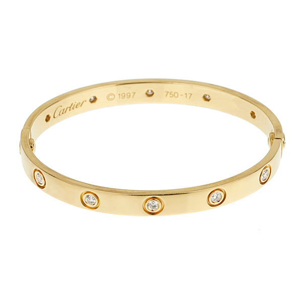 Cartier Classic Love 10 Diamond 18k Yellow Gold Bangle Bracelet