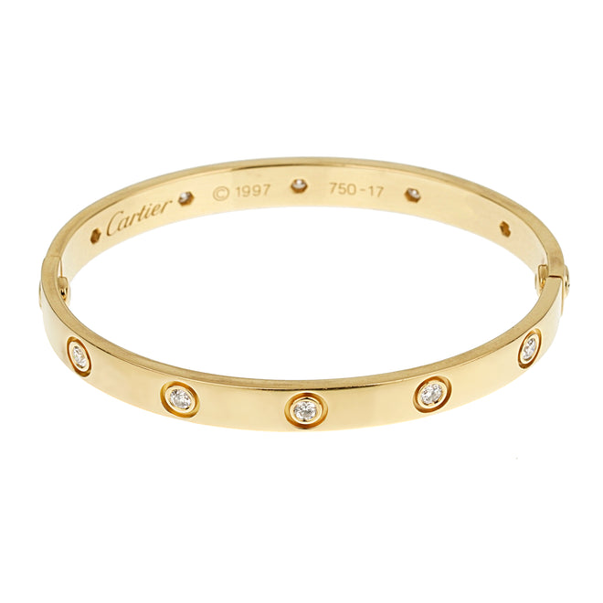 Cartier Classic Love 10 Diamond 18k Yellow Gold Bangle Bracelet