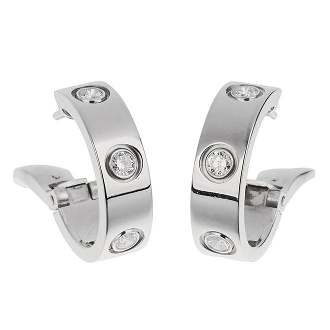 Cartier Love Classic 6 Diamond 18k White Gold Hoop Earrings