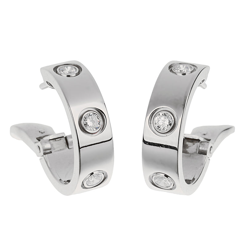 Cartier Love Classic 6 Diamond 18k White Gold Hoop Earrings