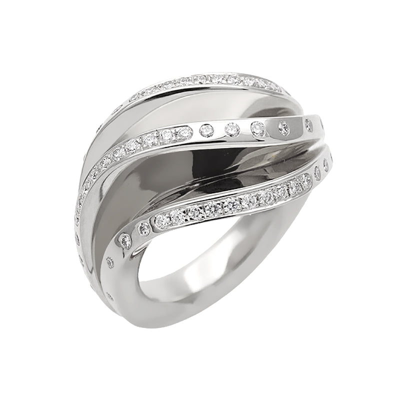 Cartier Nouvelle Vague Wave Diamond 18k White Gold Cocktail Ring Sz 6 0003647