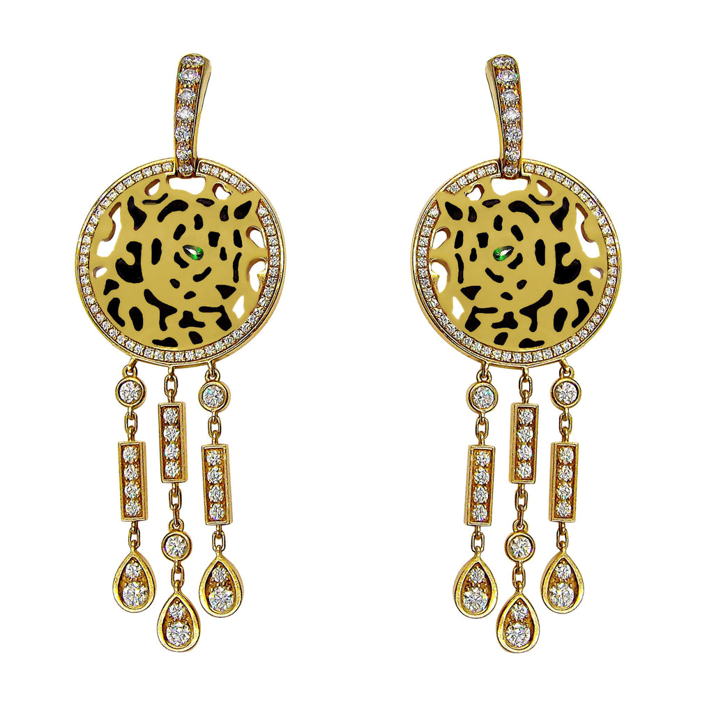 Cartier Panthere Diamond Enamel Yellow Gold Earrings