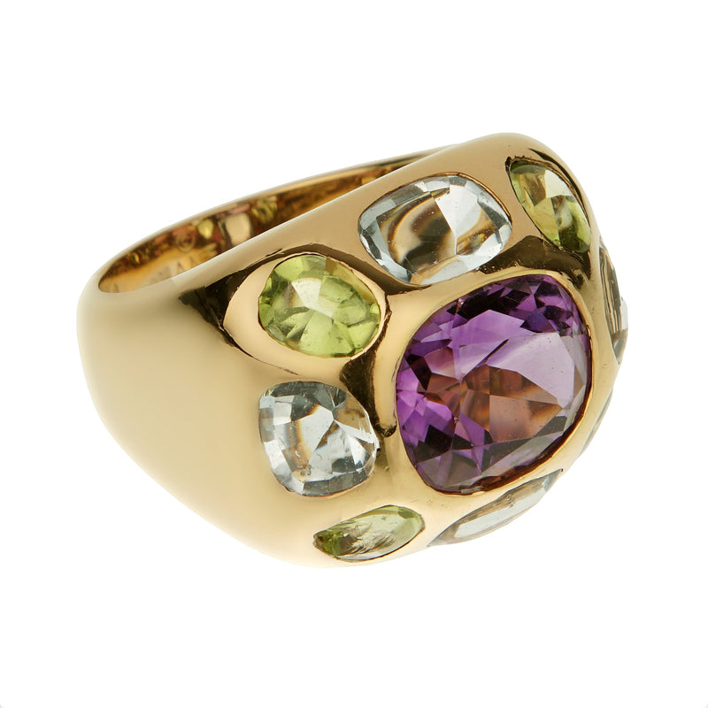 Chanel Vintage 18k Yellow Gold Amethyst Peridot Topaz Cocktail Ring 0003621