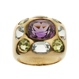 Chanel Vintage 18k Yellow Gold Amethyst Peridot Topaz Cocktail Ring 0003621