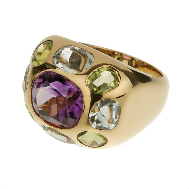 Chanel Vintage 18k Yellow Gold Amethyst Peridot Topaz Cocktail Ring 0003621