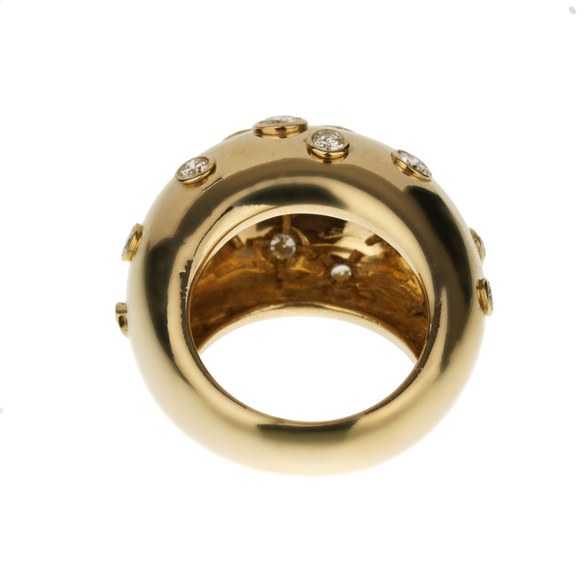 Christian Dior Vintage Bombe Diamond 18k Yellow Gold Cocktail Ring 0003581