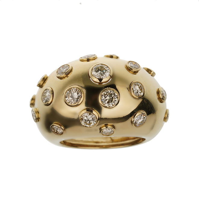 Christian Dior Vintage Bombe Diamond 18k Yellow Gold Cocktail Ring 0003581