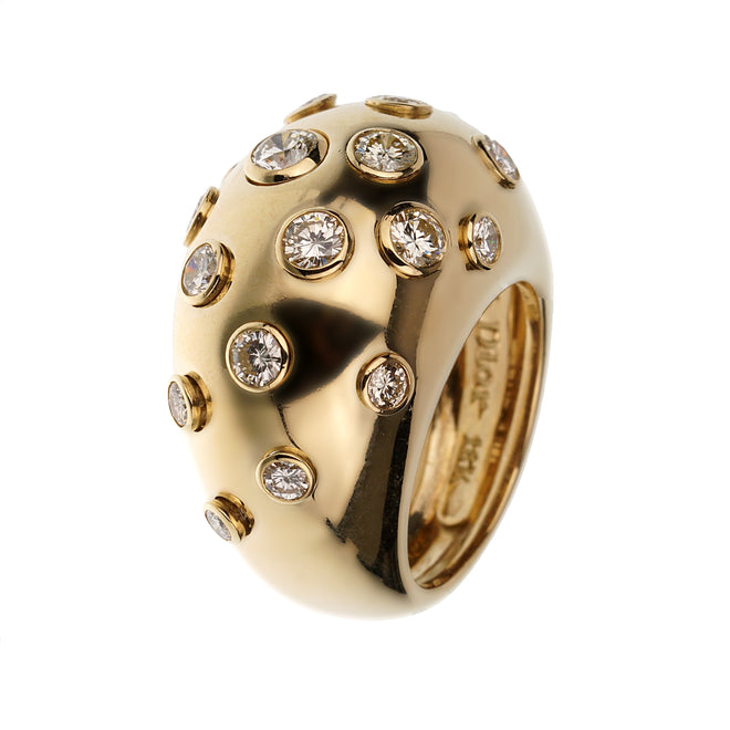 Christian Dior Vintage Bombe Diamond 18k Yellow Gold Cocktail Ring 0003581