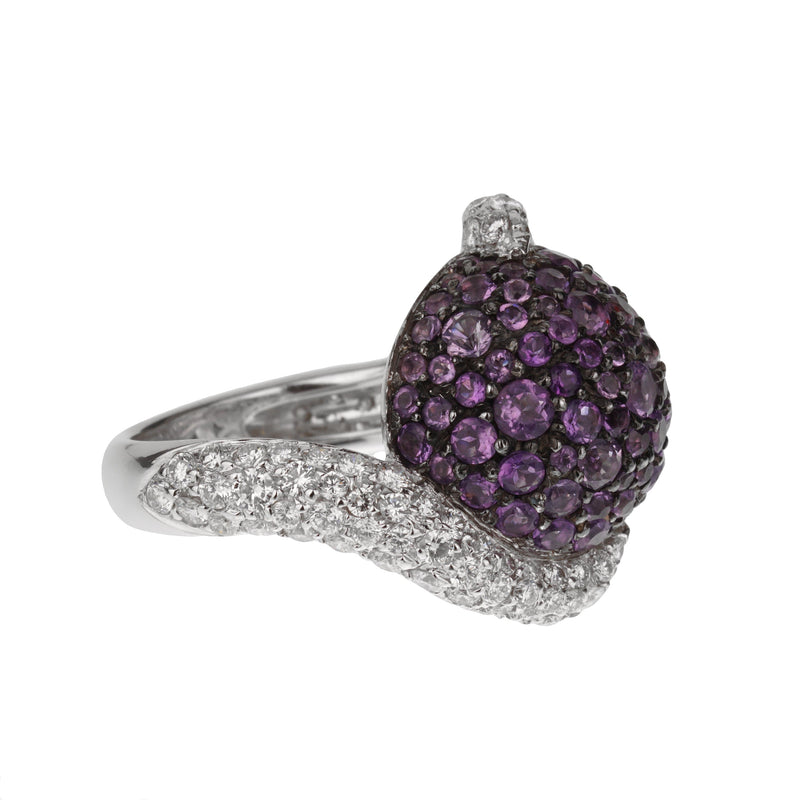 De Grisogono Diamond Amethyst 18k White Gold Cocktail Ring 0003616