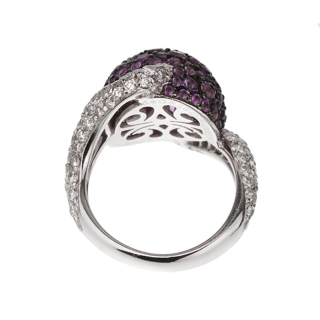 De Grisogono Diamond Amethyst 18k White Gold Cocktail Ring 0003616