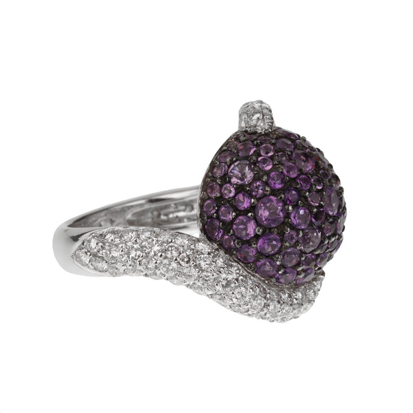 De Grisogono Diamond Amethyst 18k White Gold Cocktail Ring