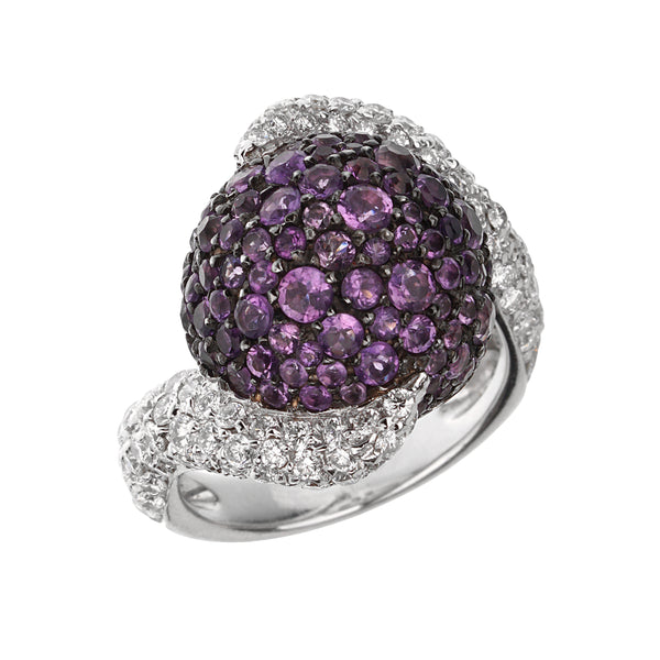 De Grisogono Diamond Amethyst 18k White Gold Cocktail Ring