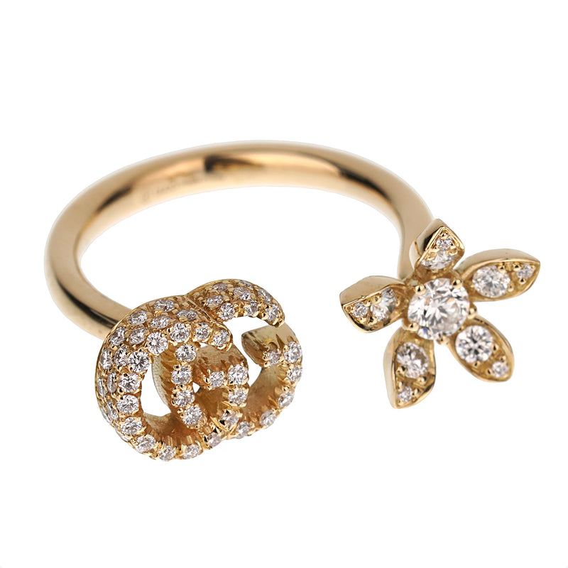 Gucci Flower Open Diamond 18k Yellow Gold Ring Sz 6 0003620