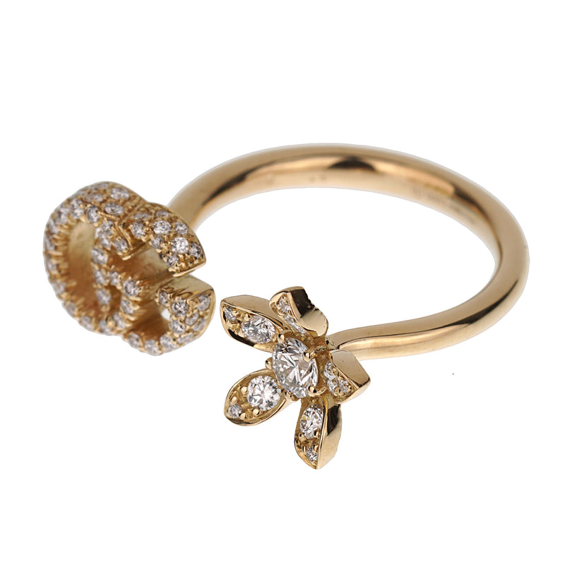 Gucci Flower Open Diamond 18k Yellow Gold Ring Sz 6 0003620