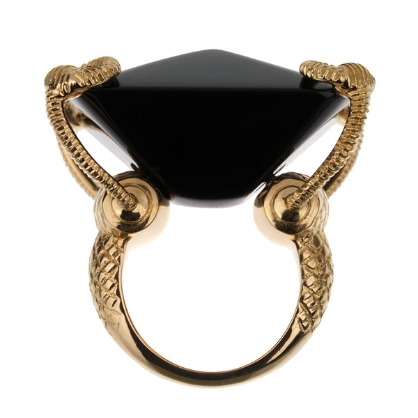 Gucci Horsebit Onyx Yellow Gold Cocktail Ring Sz 5 0003588