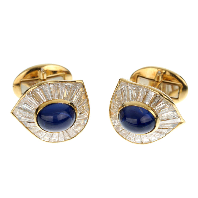 Harry Winston Sapphire Diamond Yellow Gold Vintage Cufflinks 0003488