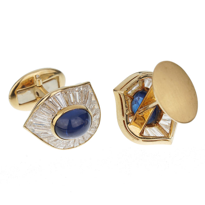 Harry Winston Sapphire Diamond Yellow Gold Vintage Cufflinks 0003488