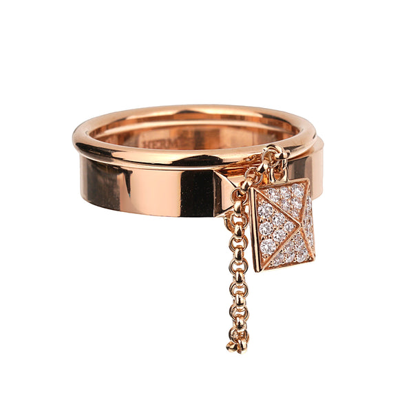 Hermès Clou d'H Double Diamond 18k Rose Gold Ring 0003594