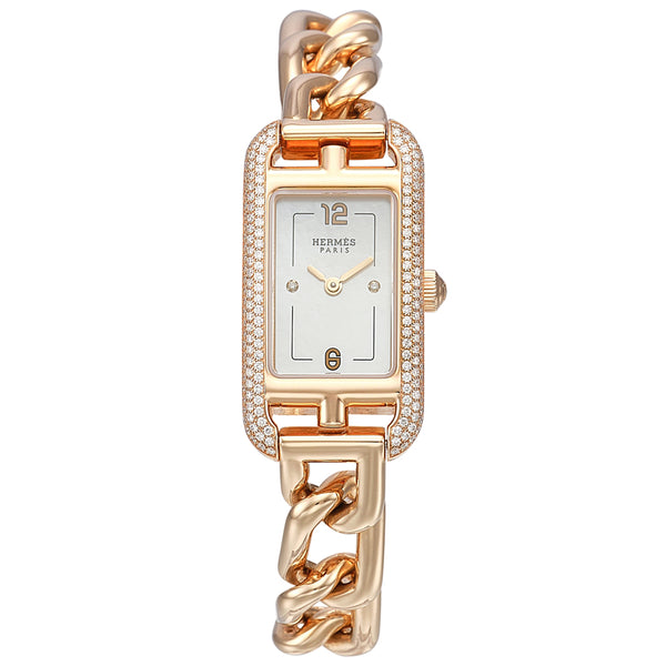 Hermes Nantucket Small 18k Rose Gold 29mm Diamond Watch