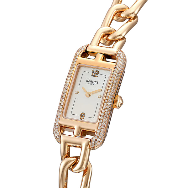 Hermes Nantucket Small 18k Rose Gold 29mm Diamond Watch