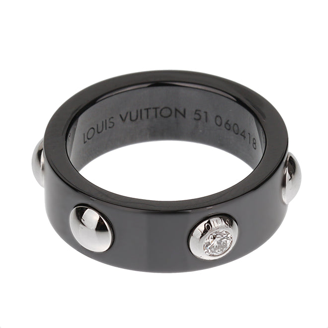 Louis Vuitton Ceramic Platinum Diamond Band Ring 0003608